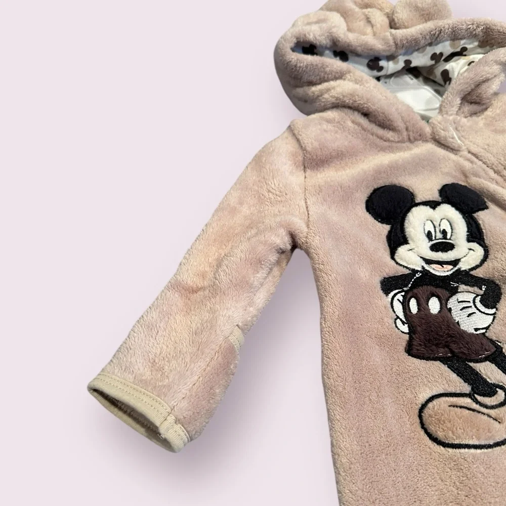 NWT Disney Baby Mickey Mouse One Piece Footies with Hood Tan Size 3/6 Months - Picture 5 of 10